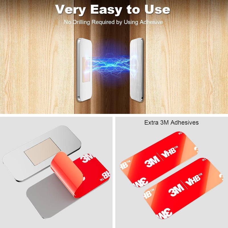 PHIXBEAR 10 Pack Magnetic Cabinet Door Catch, Ultra Thin Cabinet Door Magnets, Adhesive Drawer Magnets to Stay Closed, Stainless Steel Cabinet Latch Easy to Install with Double Sided Tape, Thickness 0.08in - Image 3